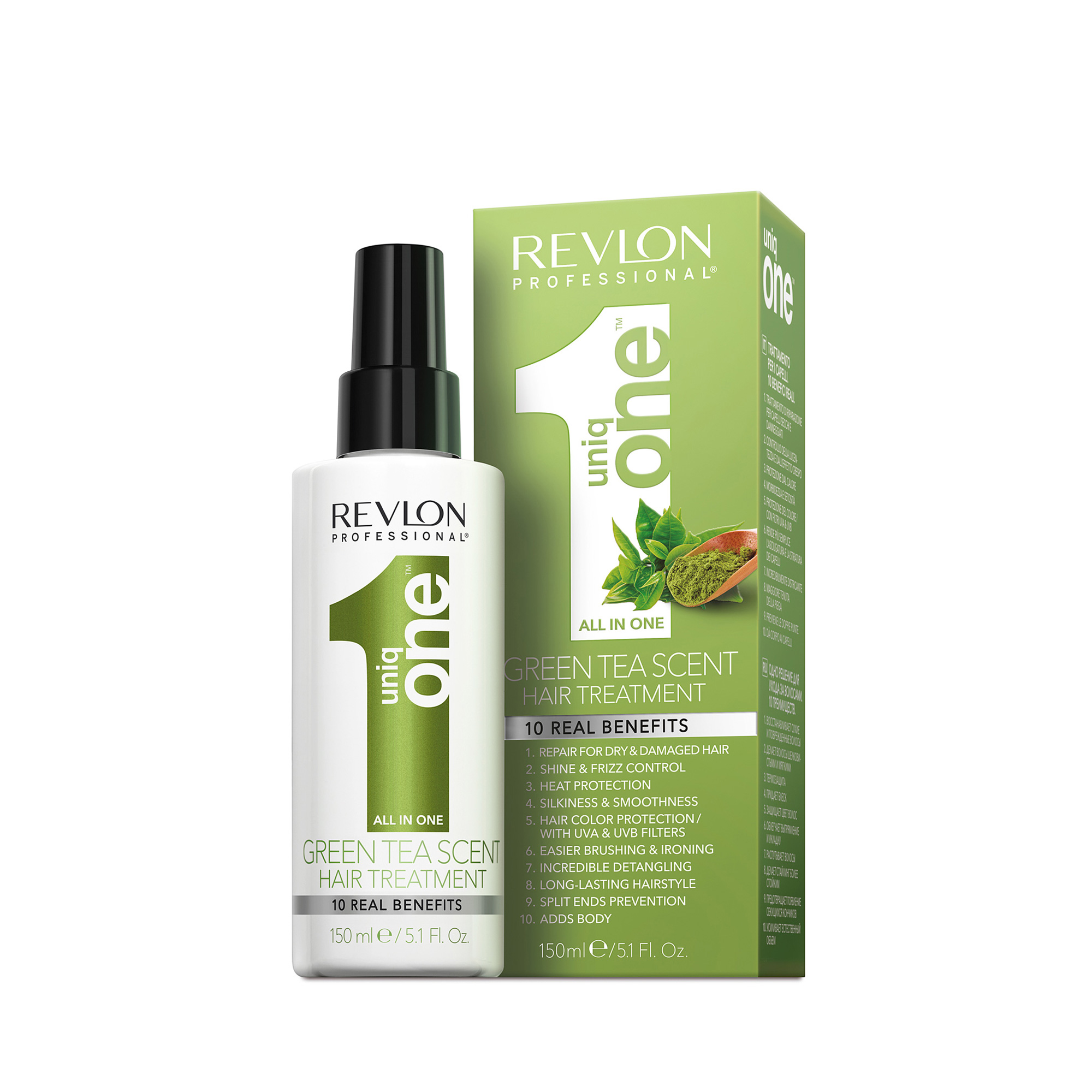 Маска-спрей для волос несмываемая Зеленый чай Revlon Uniq One All in One  Green Tea Hair Treatment купить оригинал от Ревлон, цены | Якосметика.рф